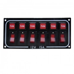 Панель с 6 выключателями и предохранителями, 12В, чёрная, 70 х 154 х 0,8мм 